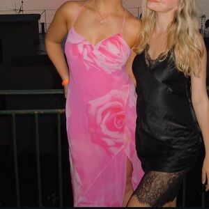 Mango Pink Floral and Black Lace Maxi Dresses